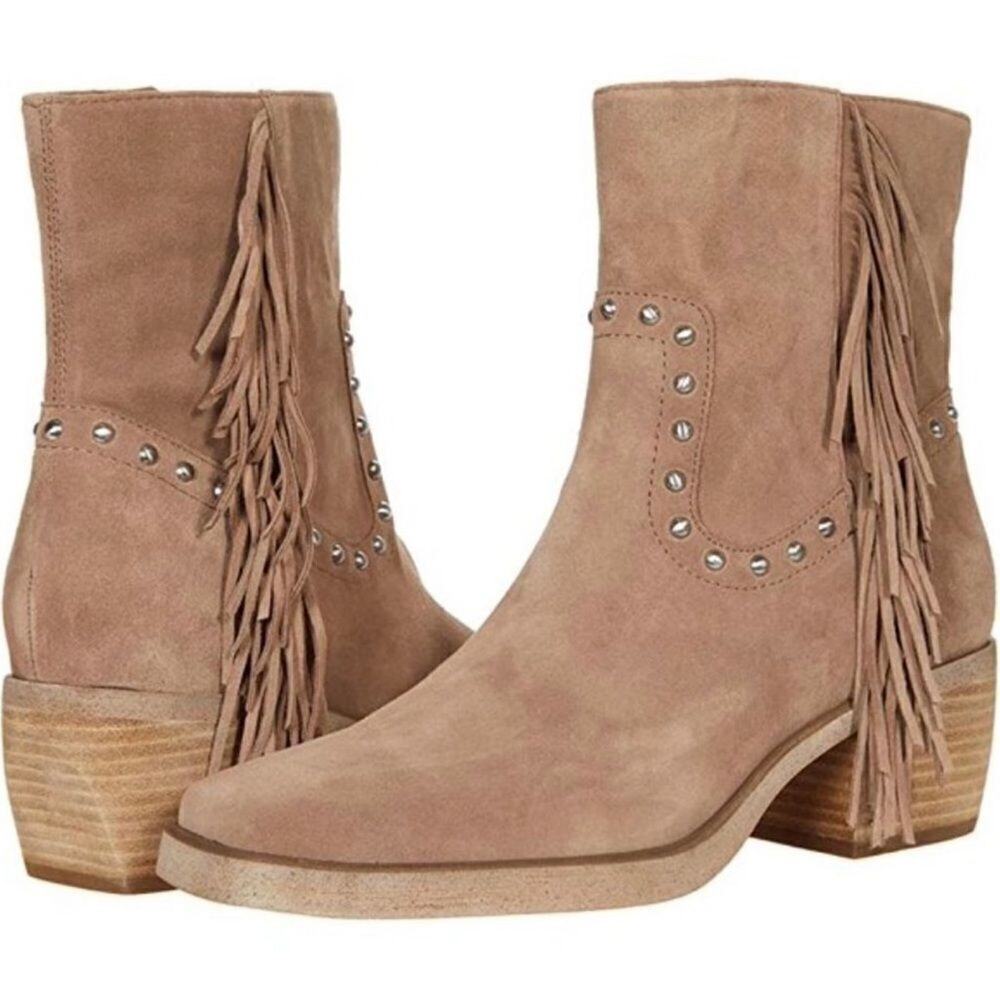 Sam Edelman Bernie Boots Womens Size 5.5 Suede Fringe Detailing Zip Western